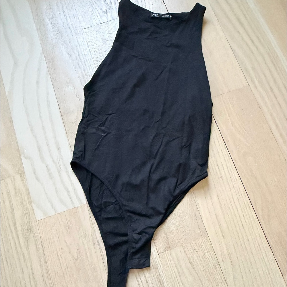 Zara Black Sleeveless Bodysuit High Neck Classic Top